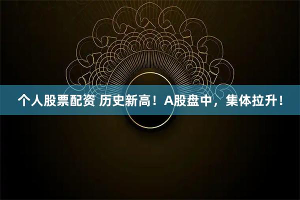 个人股票配资 历史新高！A股盘中，集体拉升！